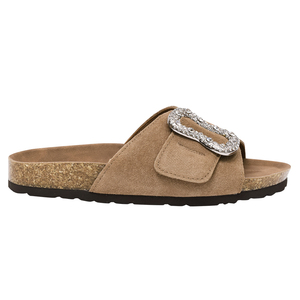Ann'S Cushioned Faux Suede Open Toe Slide Sandals With Rhinestone Buckle <b>Summer</b> Brown Fashion <b>Slippers</b> - Product Image 2
