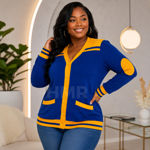 HMR Acrylique Sisterhood Fabricant personnalisé Col en V Manches complètes Sororité Broderie Tricots Pull Cardigan - Product Image 3