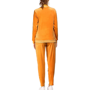 Ensemble de survêtement en velours orange pour filles IRON MARK INDUSTRIES, avec fermeture éclair quart de tour, manches courtes, pantalon décontracté avec poches latérales, vêtements d'hiver, couleur unie - Product Image 3