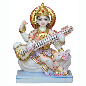 พระพุทธรูปสราสวทิต สีขาว |   รูปปั้นพระสราสวทีหินอ่อนสีขาวทำมือสำหรับบ้านและวัด – มาลียาส - Product Image 1