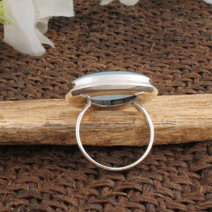 Bague de mariage en argent sterling 925 avec chalcédoine aqua naturelle sertie clos, pierre précieuse bleue taillée, faite à la main, cadeau pour femme, bijoux - Product Image 4