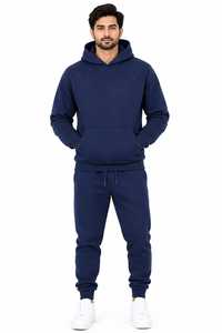 Mens <b>Navy</b> Winter Solid Hooded Pullover 100% Cotton Jogger Set <b>Sweatshirt</b> Jogger Pants Casual Tracksuit Lounge Wear - Product Image 2