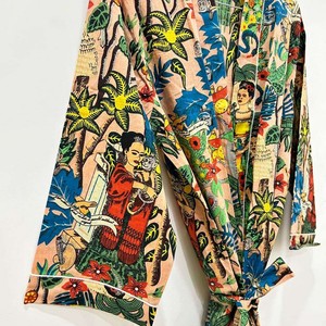 Bata Kimono con Estampado Floral para Mujer, Manga Larga, Largo Completo, Ropa de Dormir Informal, 100% Algodón, Ropa de Verano - Product Image 3