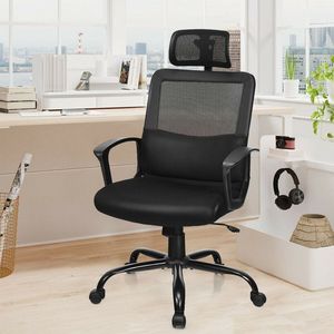Chaise de bureau ergonomique à dossier haut en maille, appui-tête réglable, siège pivotant, cadre en aluminium, confortable pour le bureau à domicile - Product Image 2