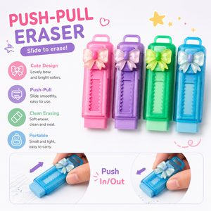 Cute Bowknot Push-Pull Pencil Eraser <b>Set</b> for Kids | Creative Retractable Slide Eraser Wipe Traces Crumbs Rubber School Students - Product Image 3