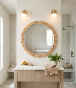 Boho Handmade Rattan <b>Round</b> Wall <b>Mirror</b> Decorative Woven Frame Vanity <b>Mirror</b> for Bedroom <b>Bathroom</b> Living Room from Vietnam - Product Image 4