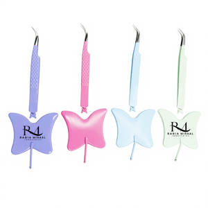 Miroir pour extensions de cils en forme de papillon, 4 couleurs différentes avec revêtement en poudre, et pince à extensions de cils à pointe courbée assortie - Product Image 2