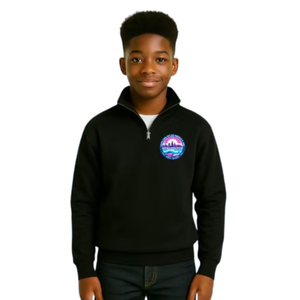 Pull en molleton à col zippé brodé noir pour garçon, manches longues, décontracté, chaud, confortable pour tous les jours - Product Image 1