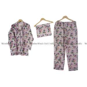 Ensemble de pyjama 3 pièces en coton 100 % naturel pour femme, style vintage, chemise d'été, avec boutons et dentelle florale, tenue de nuit confortable, rangement inclus - Product Image 5