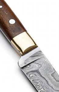 Couteau de cuisine utilitaire artisanal en acier Damas avec bolster en laiton et manche en bois, outil à éplucher - Product Image 3