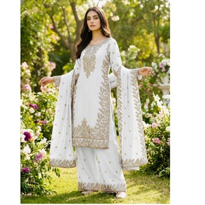 Best Selling <b>Women</b> <b>Kurti</b> Palazzo And Dupatta Set With Beautiful Embroidery Work Ethnic Wear <b>For</b> Weddings Available At Good Price - Product Image 6