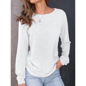 2025 camisetas informales de manga larga para mujer, camisetas básicas de gran tamaño de Color sólido para oficina, trajes informales de negocios de seda XL - Product Image 4