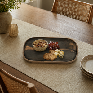 Luxury Organic Glass Serving Tray with Wooden Frame | Decorative Printed Glass Tray for Home Hotel Restaurant Coffee <b>Table</b> Decor - Product Image 4
