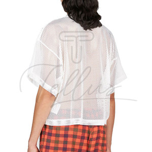 Camiseta de corte holgado con logo personalizado para hombre, de poliéster de alto gramaje, oversize, lisa, con cuello redondo, estilo urbano, de malla, de secado rápido y transpirable. - Product Image 3