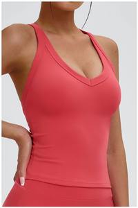 Camiseta sin mangas de punto acanalado para mujer, personalizada al por mayor, de color liso, con cuello redondo, ajustada, básica, para yoga - Product Image 3
