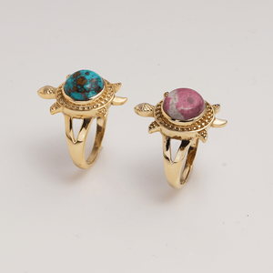 Natural <b>Turquoise</b> Brass Turtle <b>Ring</b> Pink Stone Bezel Set Bohemian Cocktail <b>Ring</b> Unisex Daily Wear Shopping Everyday <b>Ring</b> - Product Image 5