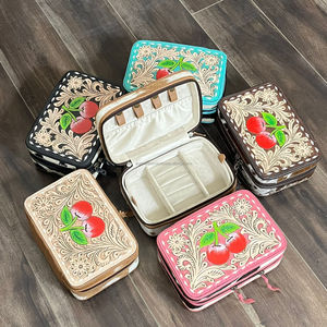 Best Selling 2026 Cheery Hand Tooled Leather Jewelry <b>Box</b> Zipper Closer Genuine Cowhide Leather Jeweler <b>Gift</b> Package for Women's - Product Image 6