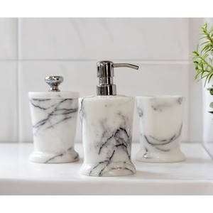 Marble Bathroom Set Three-Piece Round Soap Dispenser <b>Toothbrush</b> <b>Holder</b> Cup Minimalist Style Durable Eco-Friendly Easy to Clean - Product Image 2