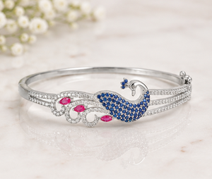 Luxury Peacock <b>Bracelet</b> in Rhodium-Plated 925 Sterling Silver Elegant Bird Design Women's Jewelry Handmade Bulk Product - Product Image 4
