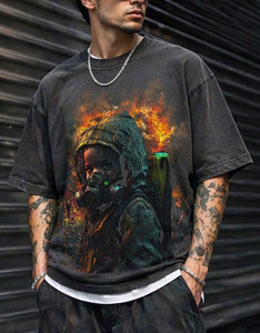 Camisetas de punto para hombre, 230 g/m², extragrandes, de algodón 100 %, lisas, estampadas, estilo urbano, transpirables - Product Image 1