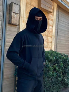 Sweat à capuche unisexe en molleton épais de coton, brodé sur mesure avec motif masque, coupe ample, double fermeture éclair, style cagoule oversize - Product Image 2