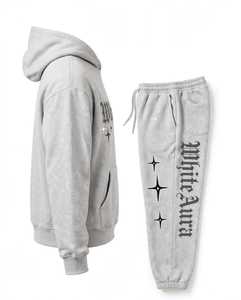 Conjunto Deportivo WhiteAura, Sudadera con Capucha Unisex, Pantalones Deportivos con Cordón, Cierre de Cremallera, Poliéster, Ropa Casual de Invierno, Transpirable - Product Image 3