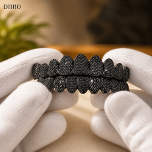 Grillz Hip Hop Unisexe en Moissanite Micro-Pavée, Diamant Rond Noir Effet Glacé, Style Fête - Product Image 5