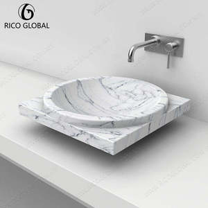 Lavabo Redondo de Mármol Blanco para Baño con Vetas Negras y Acabado Pulido - Product Image 2