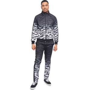 Ensemble de survêtement 2 pièces pour homme en velours imprimé, avec veste zippée et pantalon – Collection très prisée - Product Image 6