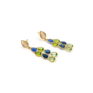 Pendientes Colgantes Bohemios Geométricos con Múltiples Piedras Preciosas, Hechos a Mano, Chapados en Oro de 18K, con Ojo de Gato Melocotón, Calcedonia, Peridoto y Topacio Azul para Mujer - Product Image 3
