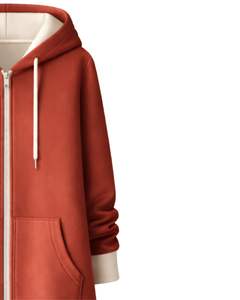 Sudadera con capucha larga personalizada con cremallera, color óxido, para mujer, abrigo de invierno con forro polar, informal, holgado, con bolsillos, OEM personalizado - Product Image 5