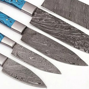 Juego de Cuchillos de Chef de Acero de Damasco Hechos a Mano con Mangos de Resina Epoxi - Juego de Cocina de 5 Piezas OEM - Product Image 4