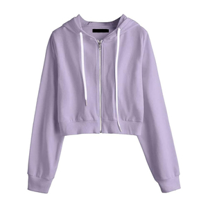 Sudadera con capucha corta de punto con logotipo personalizado para mujer, ropa deportiva de fitness, manga larga de otoño, forro polar de algodón, cremallera frontal completa estilo coreano - Product Image 1