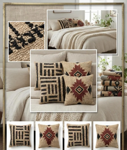 Juego de 4 Fundas de Cojín Estilo Kilim del Suroeste, Tejidas a Mano, de Lana, Yute y Algodón, Decoración Boho Tribal para Sofá, Diseño Geométrico Rústico - Product Image 6