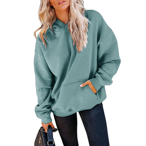 Sweat-shirt à col roulé oversize pour femme, couleur unie, épaules tombantes, pull en molleton 100% coton, poches respirantes, vêtements d'automne - Product Image 3