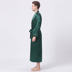 <b>Men</b> Satin Night Gown Long Sleeve With Pockets Winter Casual Sleepwear 100% Silk Smooth Fabric Sleeping Home Wear <b>Men's</b> - Product Image 3
