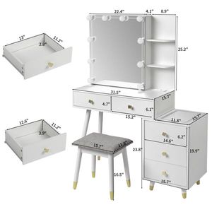 Solid Wood <b>Makeup</b> Vanities 5 Drawers 2 Layer Shelf <b>Mirror</b> Case Pitted Particle Board Triamine Coating Copper Sheath Decoration - Product Image 6