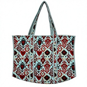 Sac fourre-tout en coton bohème, imprimé ethnique, grande capacité, pour le shopping, la plage, réutilisable, à porter à l'épaule, avec fermeture éclair, imperméable - Product Image 2