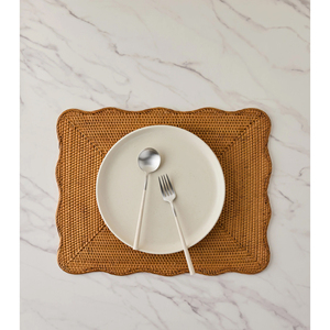 Vintage-Style Scalloped Woven <b>Placemat</b>, Rectangular Rattan Dining Mat for Rustic Elegant Tablescapes - Product Image 6
