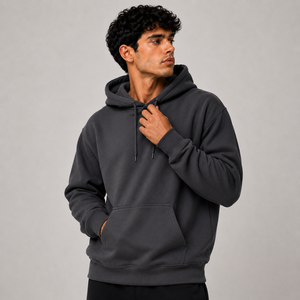 Sudadera con Capucha Gris Oscuro para Hombre, Corte Regular, Felpa de Algodón, Estilo Casual, Color Sólido, para Otoño - Product Image 5