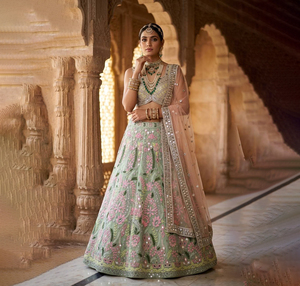 Designer Indian Green Organza Silk Lehenga Choli Traditional Bridal Wedding Party Slim Fit All Seasons Ready Stitched Latest - Product Image 1