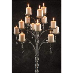 Grand candélabre doré pour centres de table de mariage, support à bougies en métal à 5 bras, Candelabros de Oro avec cristaux pour la décoration de banquets et d'hôtels - Product Image 6