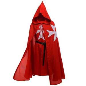 Capa de Caballero Templario Rojo Medieval Bordada, Túnica con Capucha de Algodón de Alta Calidad, Conjunto de Capa para Representación Histórica Renacentista y Halloween - Product Image 1