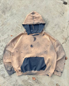 เสื้อฮู้ดดี้โอเวอร์ไซส์สีดำผ้าฝ้ายสำหรับผู้ชาย ดีไซน์ระบายผ้าฟอกแบบลำลอง คอกลม สไตล์สตรีทแวร์ เสื้อสเวตเชิ้ตสไตล์ฤดูใบไม้ร่วง - Product Image 5