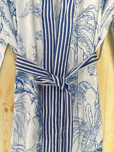 Bata Kimono de Algodón 100% Tejido con Estampado de Dibujos Animados para Mujer, Camisón de Verano Hecho a Mano, Cuello en V, Cintura Elástica, Largo Completo, ODM - Product Image 4