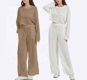 Premium Waffle <b>Knit</b> Fabric Women's <b>Sets</b> Sweatsuit Fall <b>Sets</b> Women Casual Lounge Two Piece <b>Sets</b> - Product Image 1