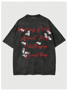 เสื้อยืดผู้ชายทรงโอเวอร์ไซส์ แขนเสื้อแบบดรอปโชว์เดอร์ พิมพ์ลาย แขนสั้น ผ้าฝ้าย สวมใส่สบาย ทรงหลวม สไตล์สตรีทแวร์ เสื้อโอเวอร์ไซส์ทรงบ็อกซี่สำหรับผู้ชาย - Product Image 4
