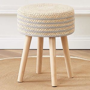 Natural Seagrass Ottoman Footstool with Solid Wood Legs Handwoven Hyacinth Footrest Step <b>Stool</b> <b>Garden</b> Sofas Pouf Ottomans - Product Image 1