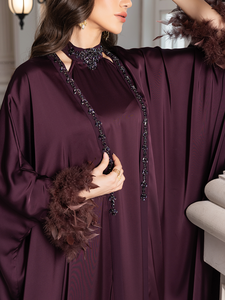 AN11850 Abaya Elegante y Modesta con Bordado al por Mayor para Mujer, Manga Larga, Poliéster Transpirable, para Oración Diaria, Talla Única, Dubai, Ramadán - Product Image 2