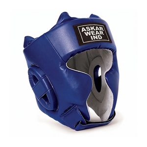 ASKAR WEAR IND <b>Boxing</b> <b>Headgear</b> Sparring PU Leather Lace-Up Adjustable Straps Blue Adult Training Gear - Product Image 1